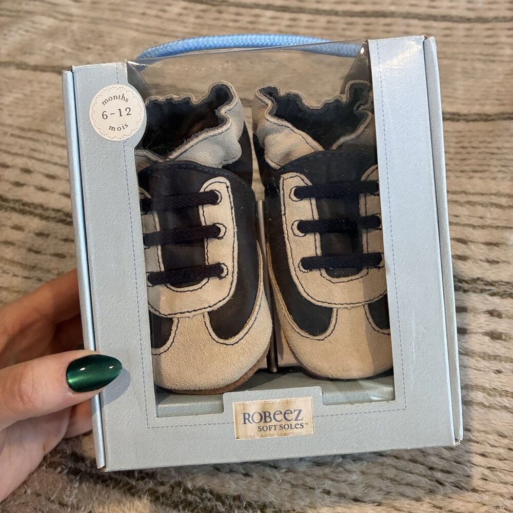 Robeez All Star Rodney Leather Blue Infant Shoes Size 6-12 Months New with Box